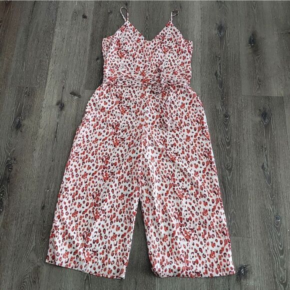 NEW Banana Republic Jumpsuit Romper Animal Leopard Print Wide Leg Cropped Sz 12 - Picture 2 of 8